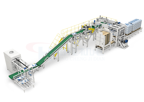 桂林鸿程的机器人粉体包装码跺生产线